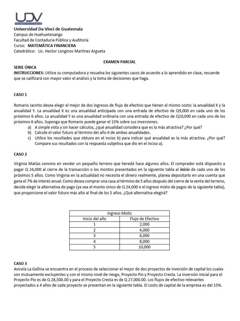 Examen de Matemática Financiera | PDF | Economias