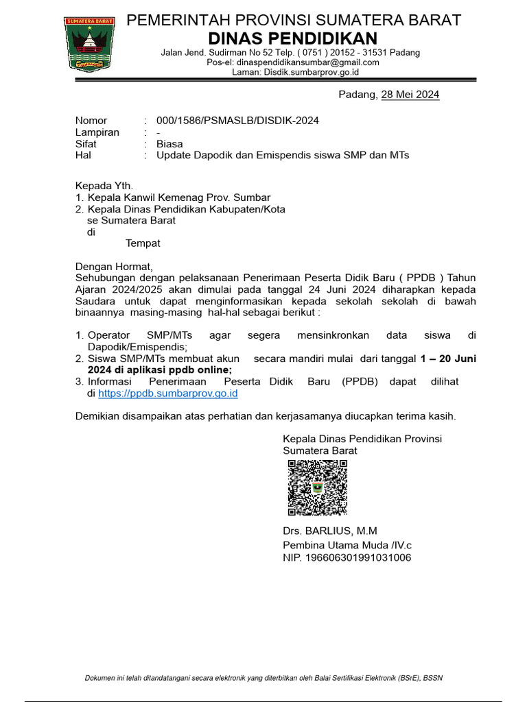 Update PPDB SMP/MTs Sumbar 2024 | PDF