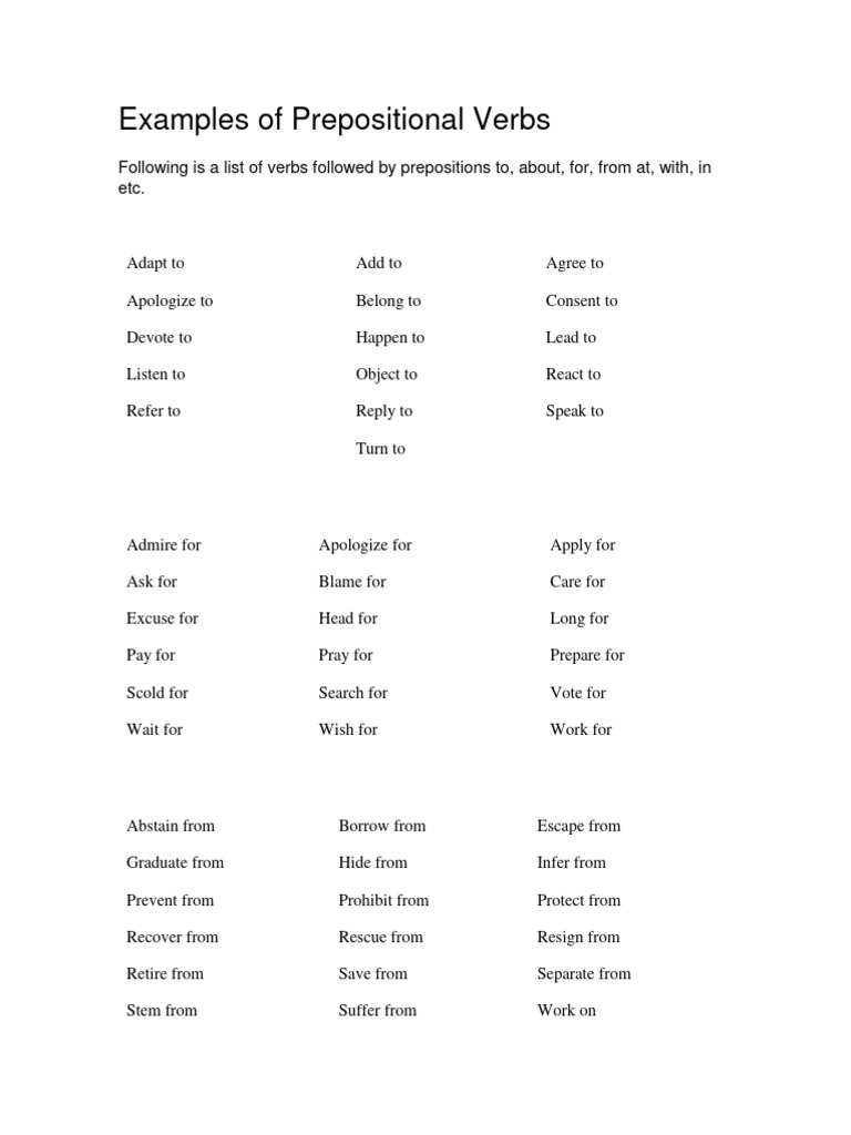 Prepositional Verbs and Examples | PDF