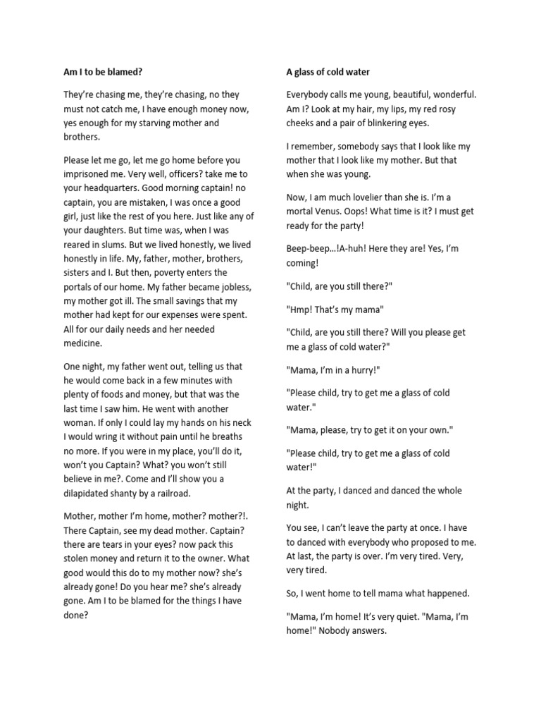 Am I to Be Blamed? A Declamation Piece | PDF