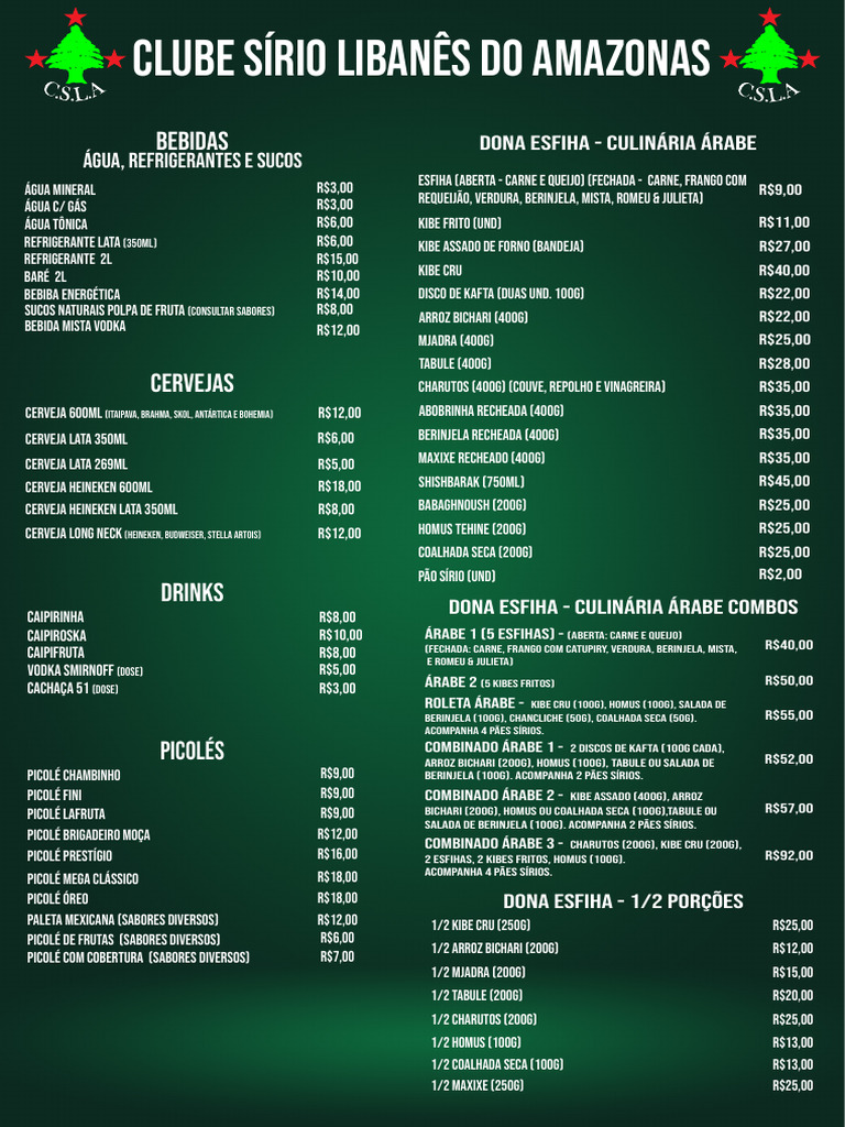 Cardápio Sírio Libanês A4 - 28-02-24 | PDF | Alimentos | Culinária