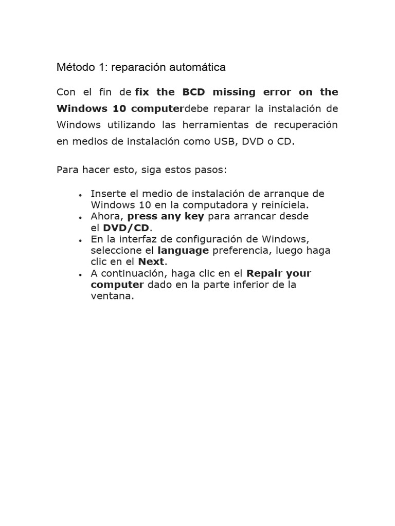 Soluciones para error BCD en Windows 10 | PDF | Arranque | Bios