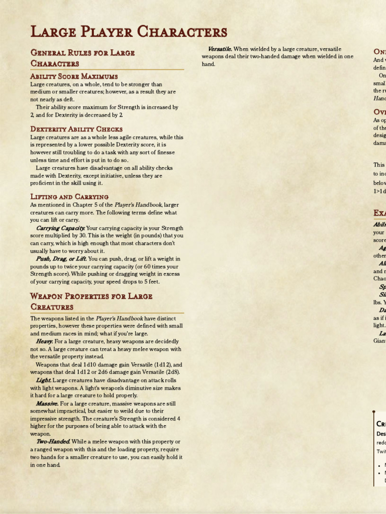Rules for Large Player Characters | PDF
