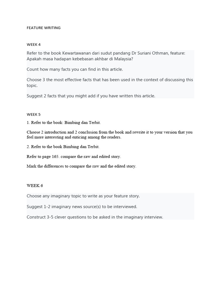 Feature Writing Weekly | PDF