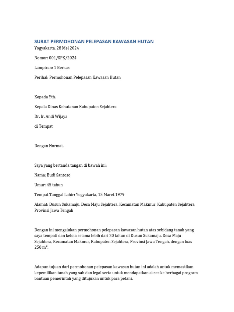 Surat Permohonan Pelepasan Kawasan Hutan Pdf