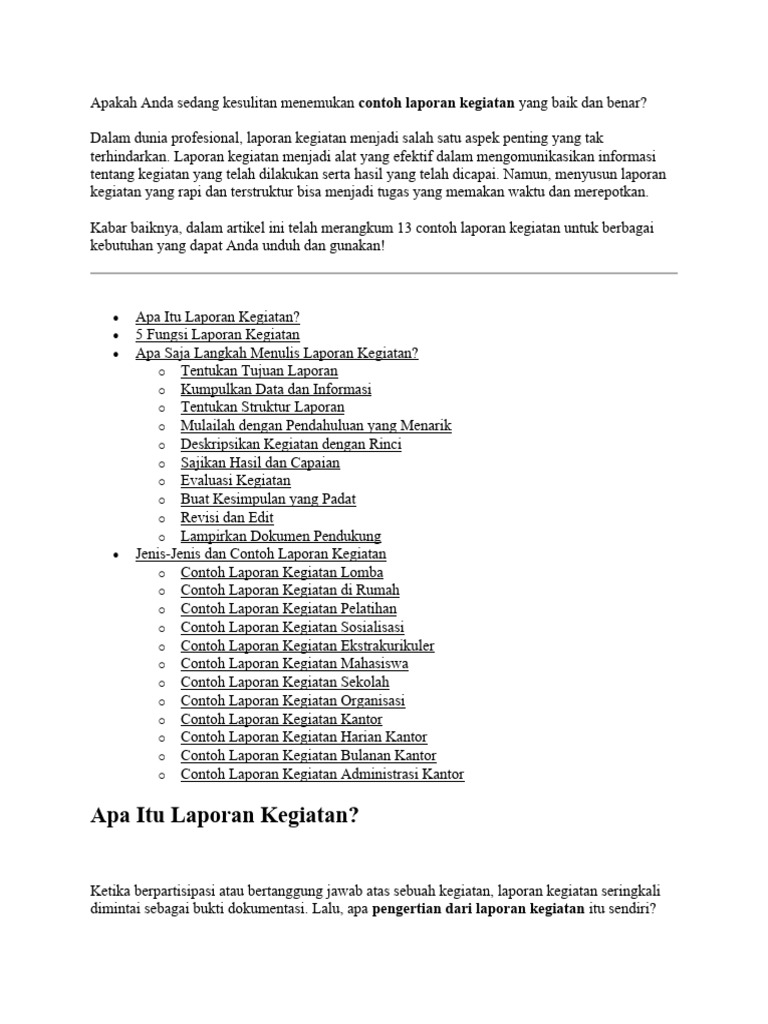 Contoh Laporan Kegiatan Terstruktur | PDF