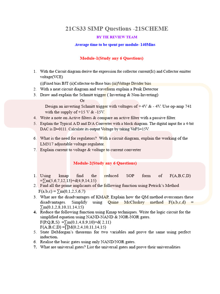 21cs33 Super Important - 21SCHEME | PDF | Logic Gate | Electronic ...