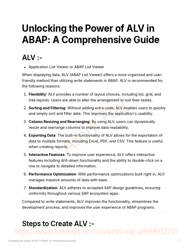ALV in ABAP: A Step-by-Step Guide | PDF | Computing | Computer Engineering