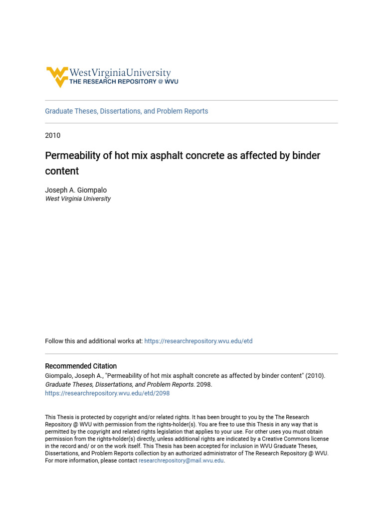 Permeability of Hot Mix Asphalt Concrete As Affected by Binder Co | PDF ...