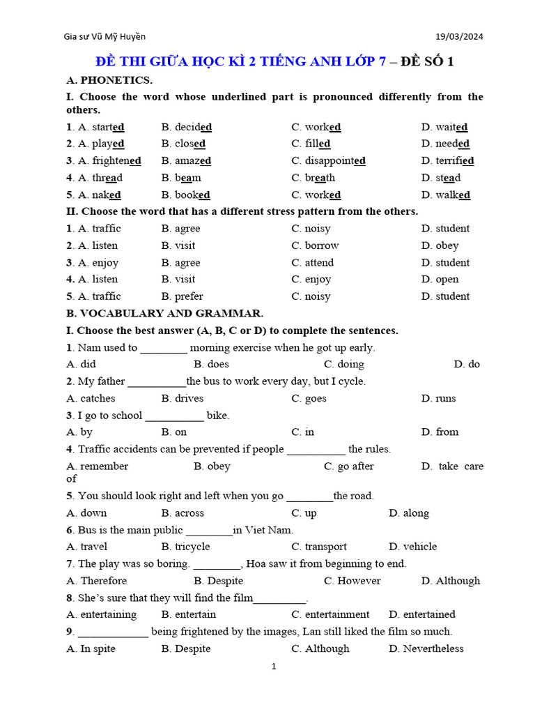 De kiem tra giua hoc ki 2 lop 7 mon tieng anh chuong trinh moi pdf