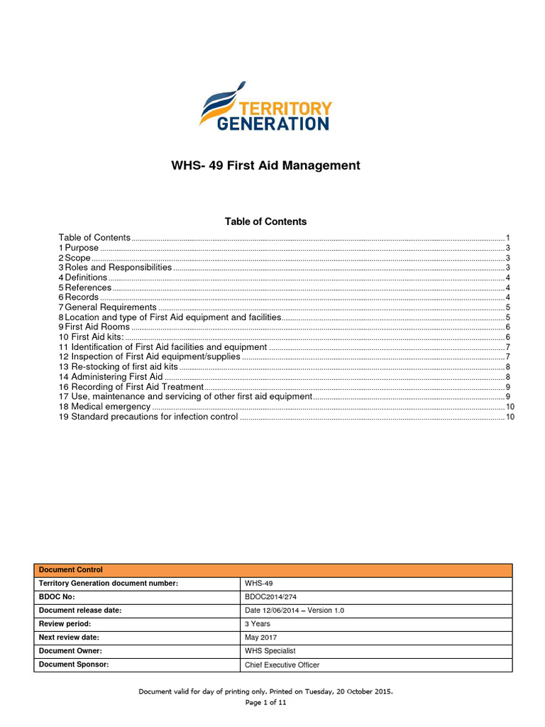 First Aid Management Procedure Guide | PDF | First Aid | Occupational ...