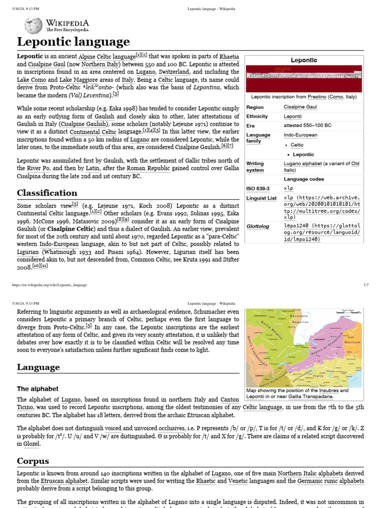 Lepontic Language and Inscriptions | PDF | Languages | Foreign Language ...