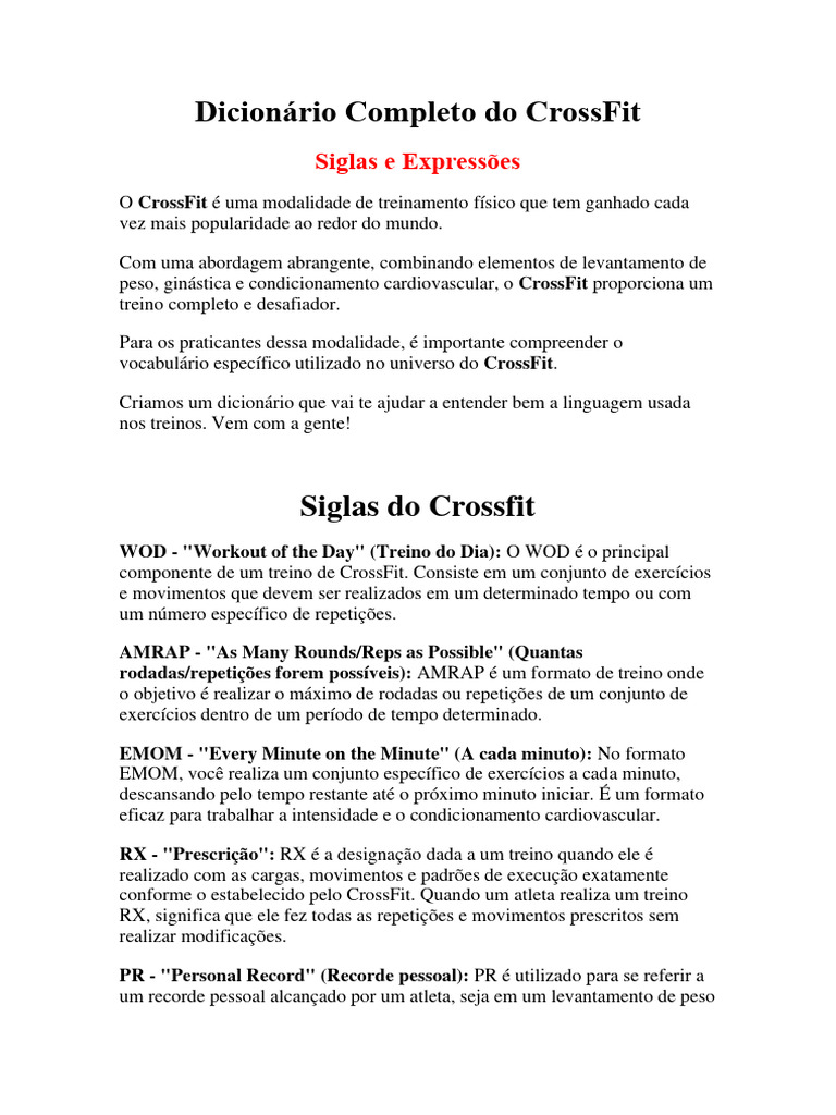 Dicionário do CrossFit: Termos e Movimentos | PDF | Instrumentos de ...