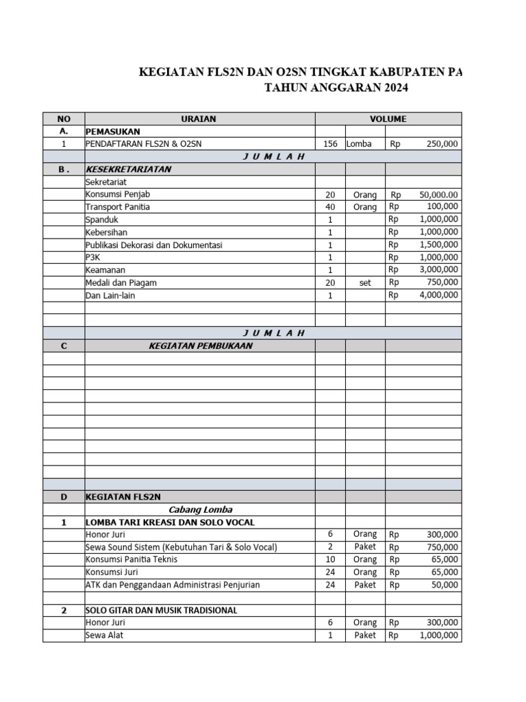 RAB Kegiatan FLS2N dan O2SN 2024 | PDF