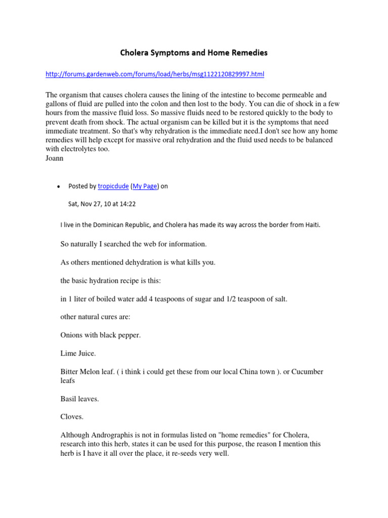 Cholera Symptoms And Home Remedies Pdf Cholera Dehydration