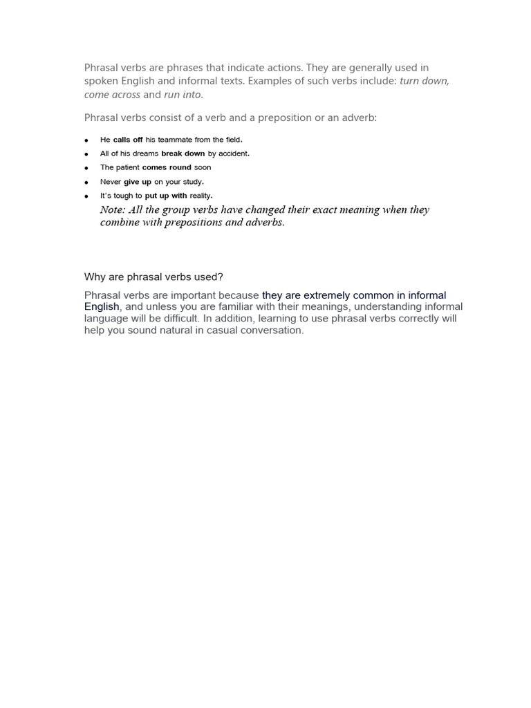 Understanding Phrasal Verbs in Context | PDF | Preposition And ...
