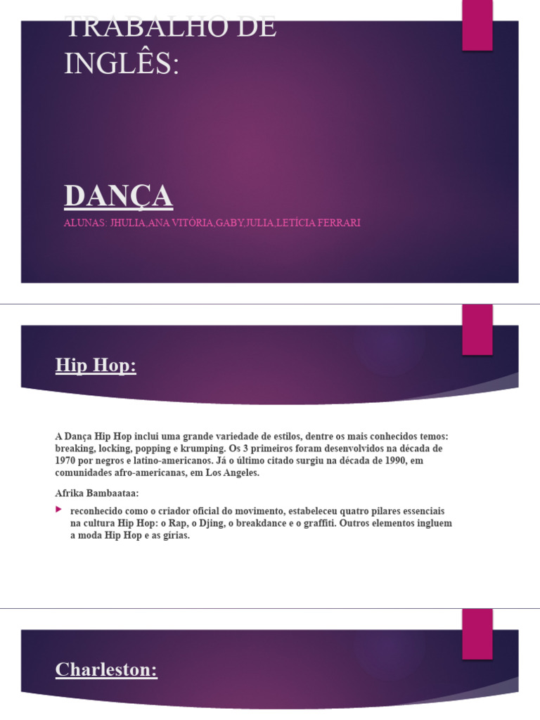 Trabalho de Inglês Dança | PDF | Música hip hop | Artes Cênicas