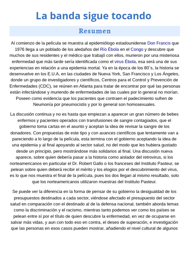 La Banda Sigue Tocando Descargar gratis PDF Salud pública