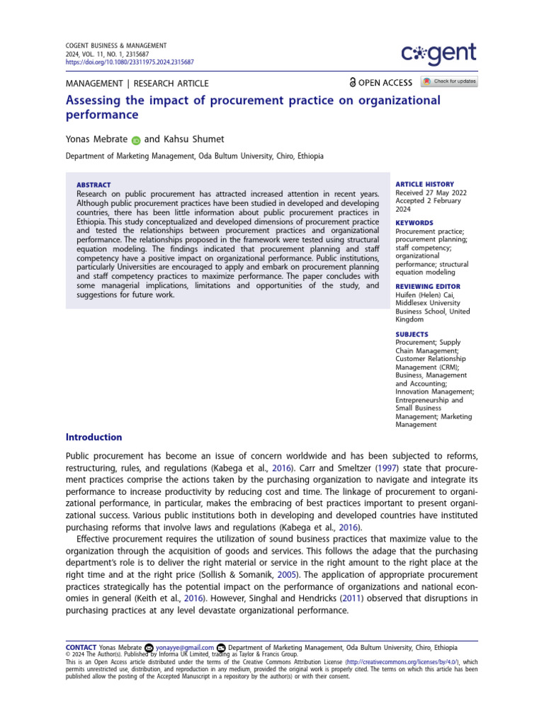 Impact of Procurement on Performance | PDF | Procurement | Validity ...