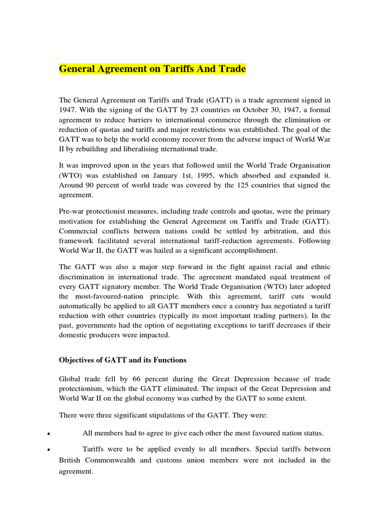 General Agreement On Tariffs and Trade | PDF | World Trade Organization ...