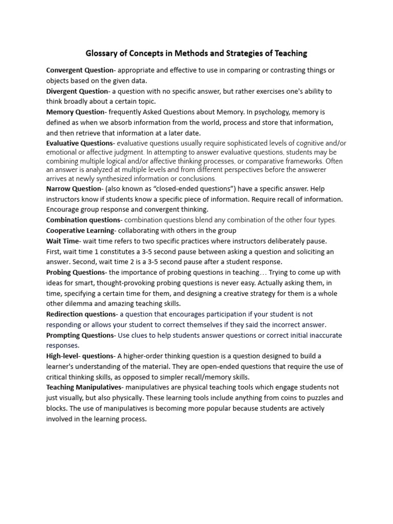 Teaching Methods and Strategies Glossary | PDF | Learning | Inquiry ...