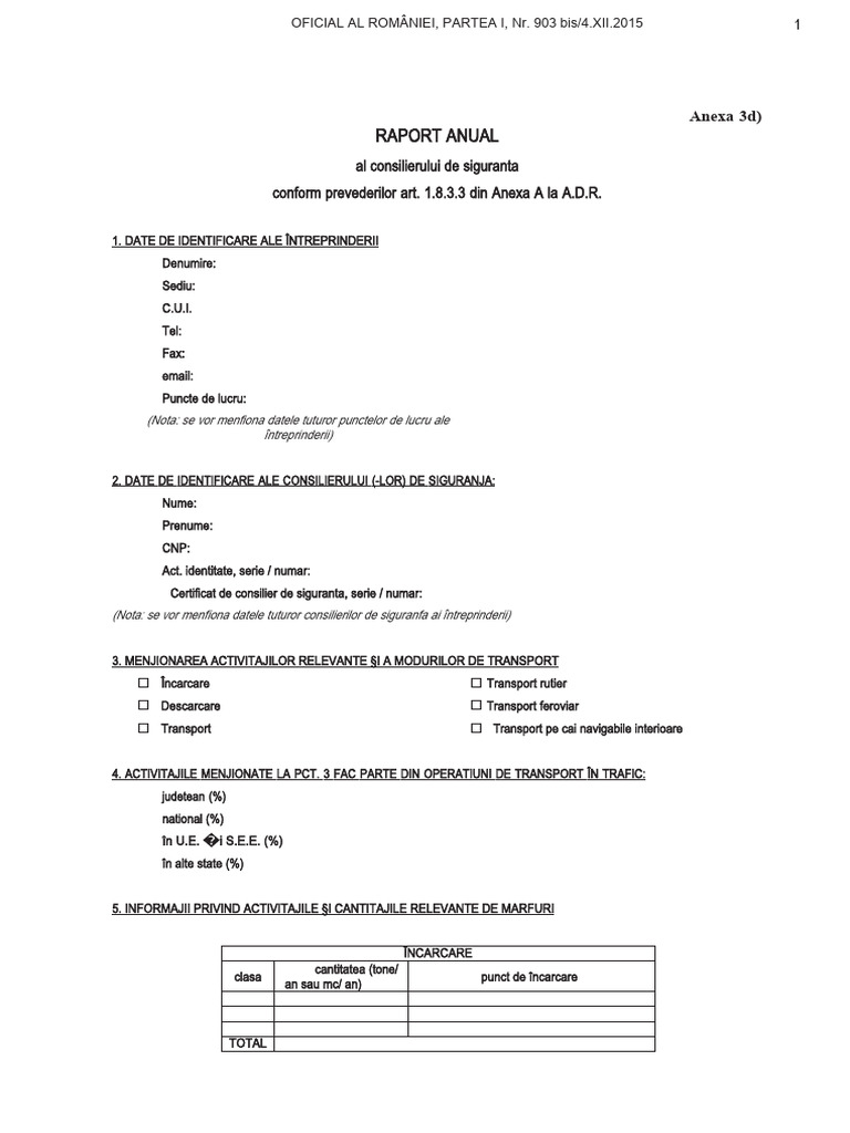 Raport Anual Consilier Siguranta | PDF