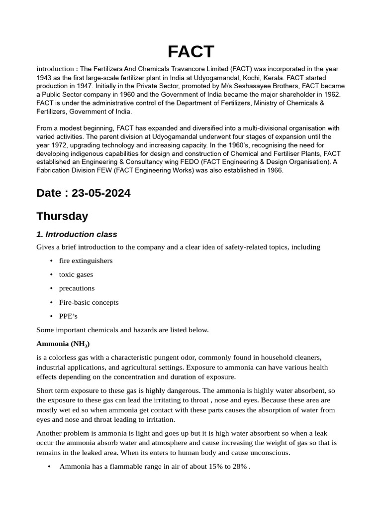 Internship report pdf ammonia chemical reactor