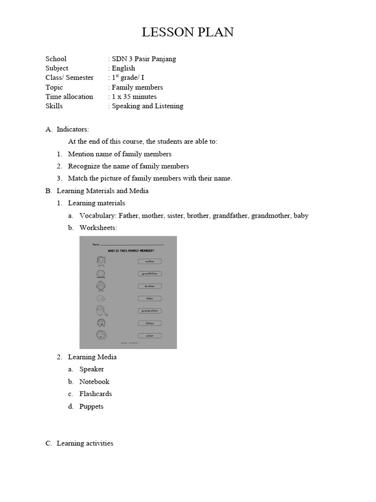 Family Members Lesson Plan for Grade 1 | PDF | Career & Growth | Wellness
