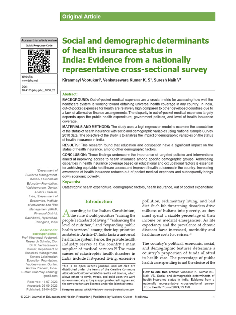 Social and Demographic Determinants of Health Insu | PDF | Government ...