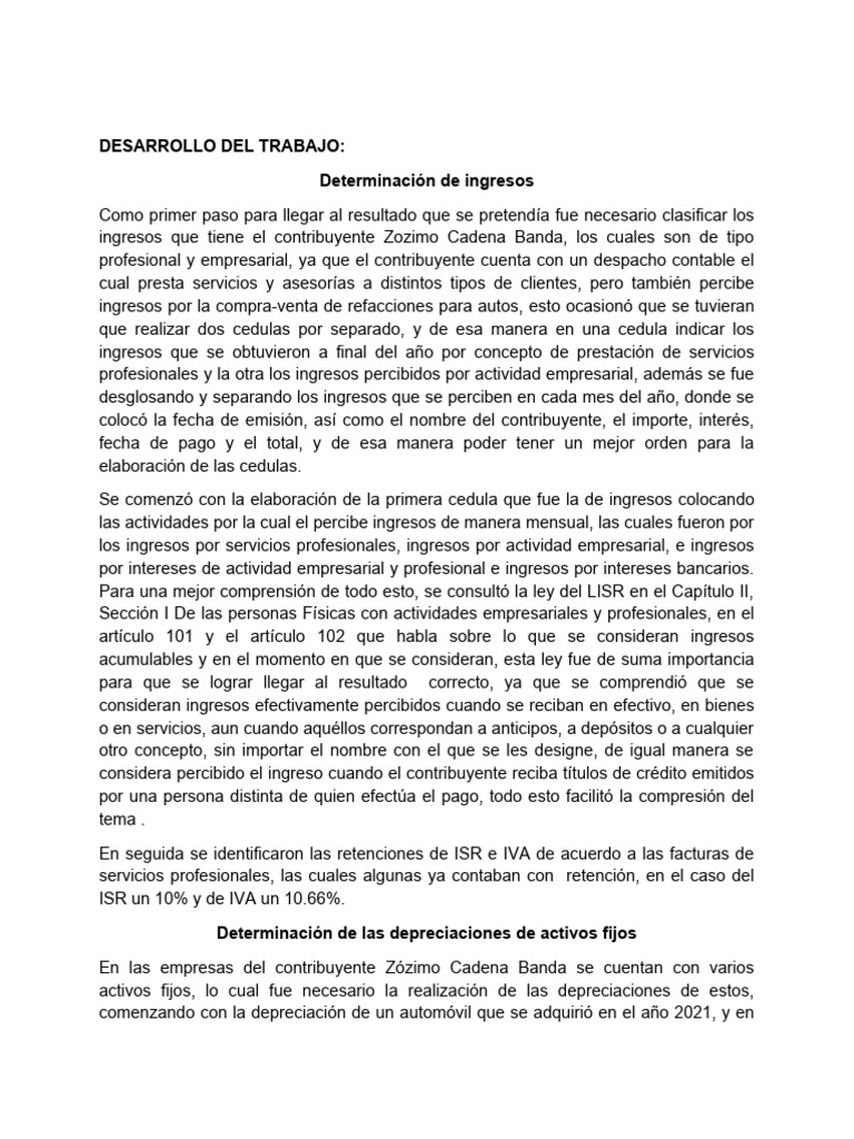 Determinación de Ingresos y Deducciones Fiscales | PDF | Impuesto sobre ...