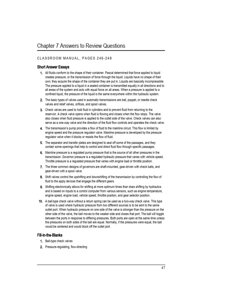Chapter 7 Review Questions Explained | PDF | Valve | Throttle