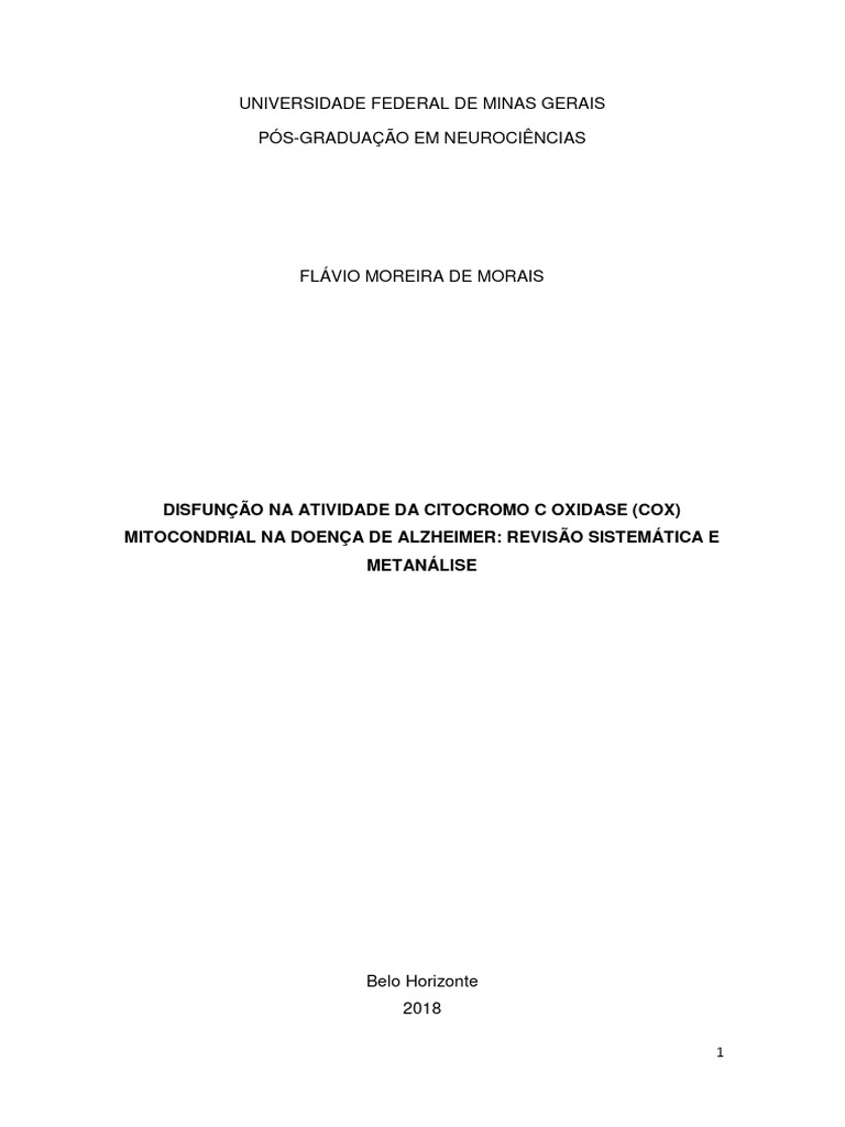 Disfun o na atividade da citocromo c oxidase cox pdf mitoc ndria