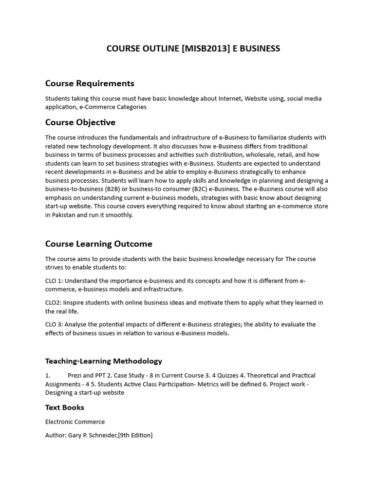 E-Business Course Outline for Students | PDF | E Commerce | Electronic ...