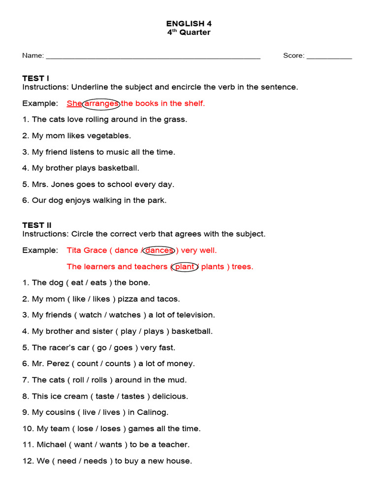 English 4 Grammar and Spelling Tests | PDF