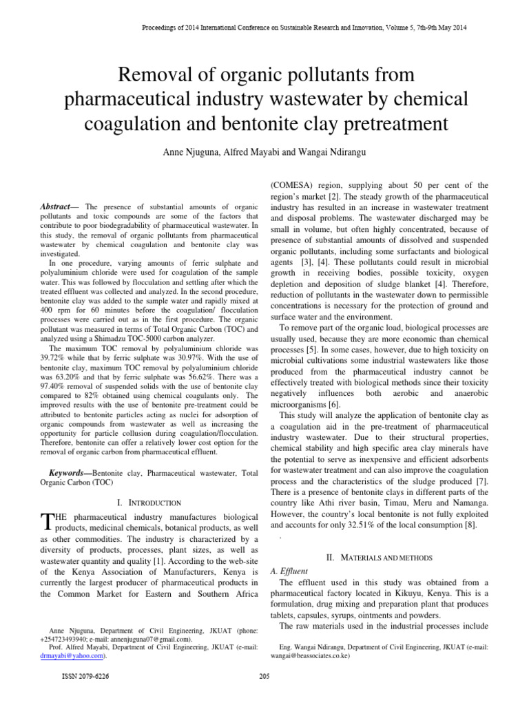 Removal of Organic Pollutants From Pharmaceutical Industry Wastewater ...