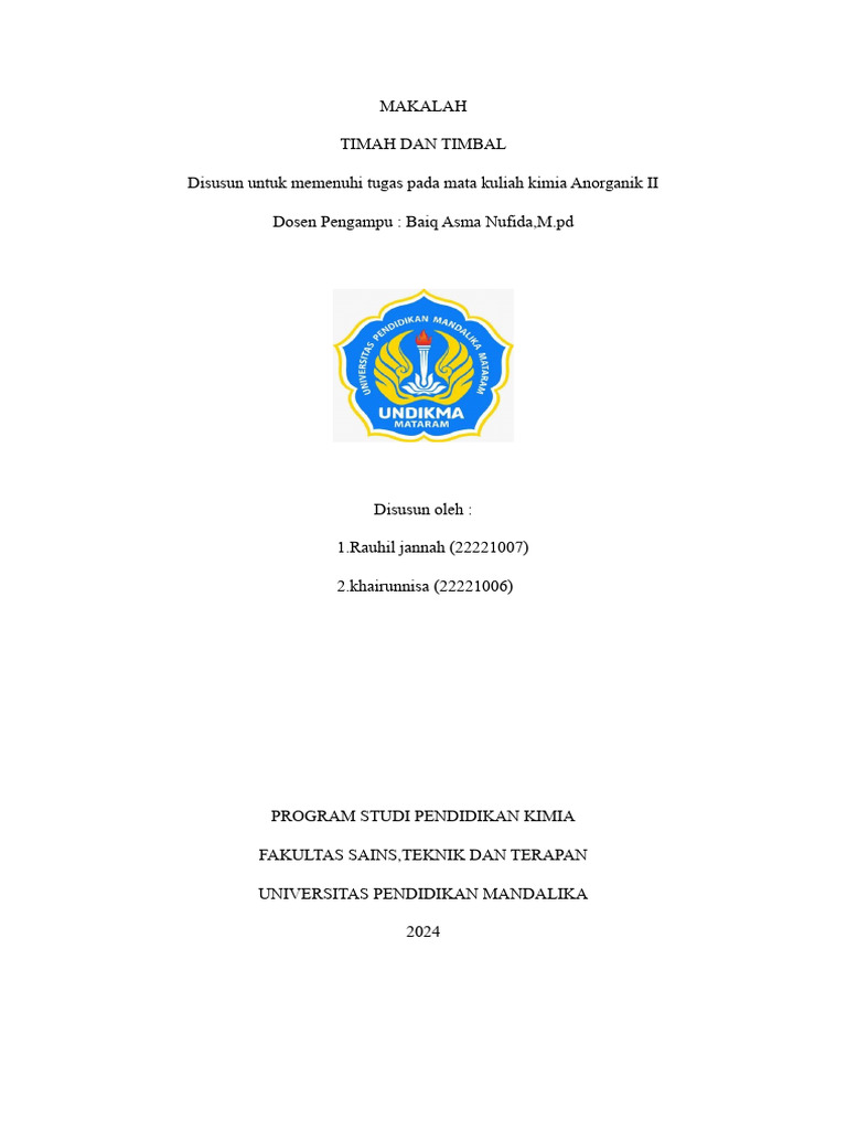 Nama Latin Timah: Stannum | PDF