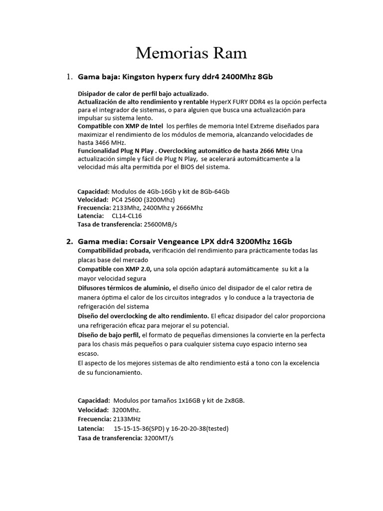 Comparativa de Memorias RAM DDR4 2023 | PDF | Memoria de acceso ...
