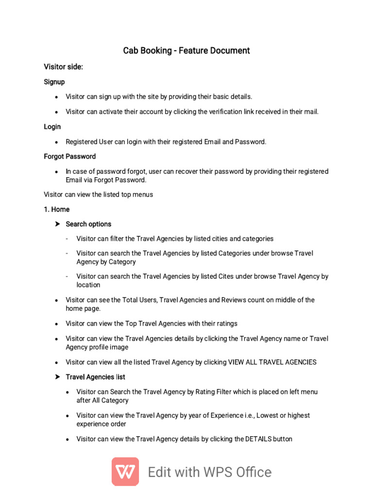 Cab Booking Features Overview | PDF | User (Computing) | Password