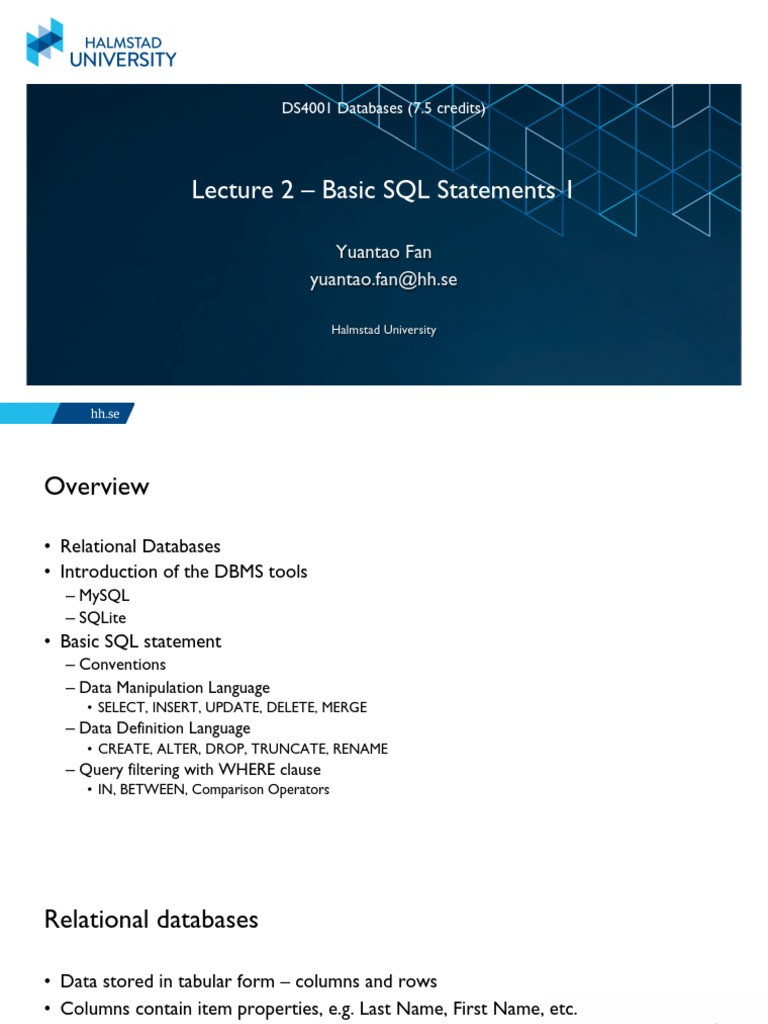 Lecture 2 | Download Free PDF | Relational Database | Sql