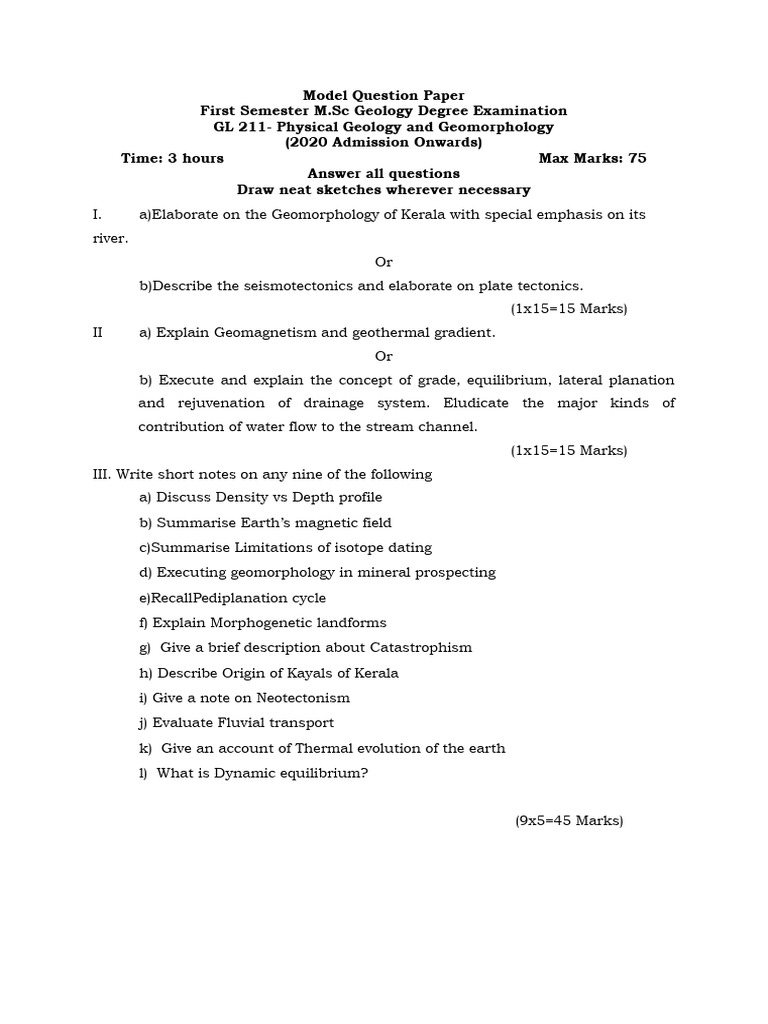 M.Sc Geology Model Question Papers | PDF | Groundwater | Geographic ...