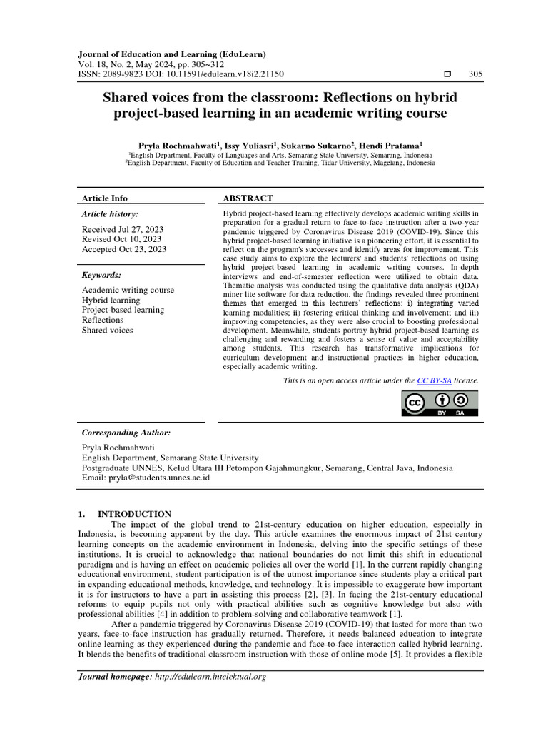 Hybrid Project-Based Learning Reflections | PDF | Project Based ...