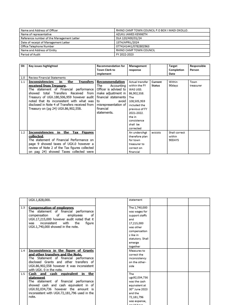 Audit Findings for Rhino Camp Town Council | PDF | Accounting ...