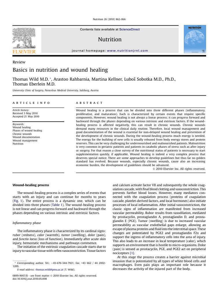 Nutrition & Wound Healing Basics PDF Wound Healing Wound