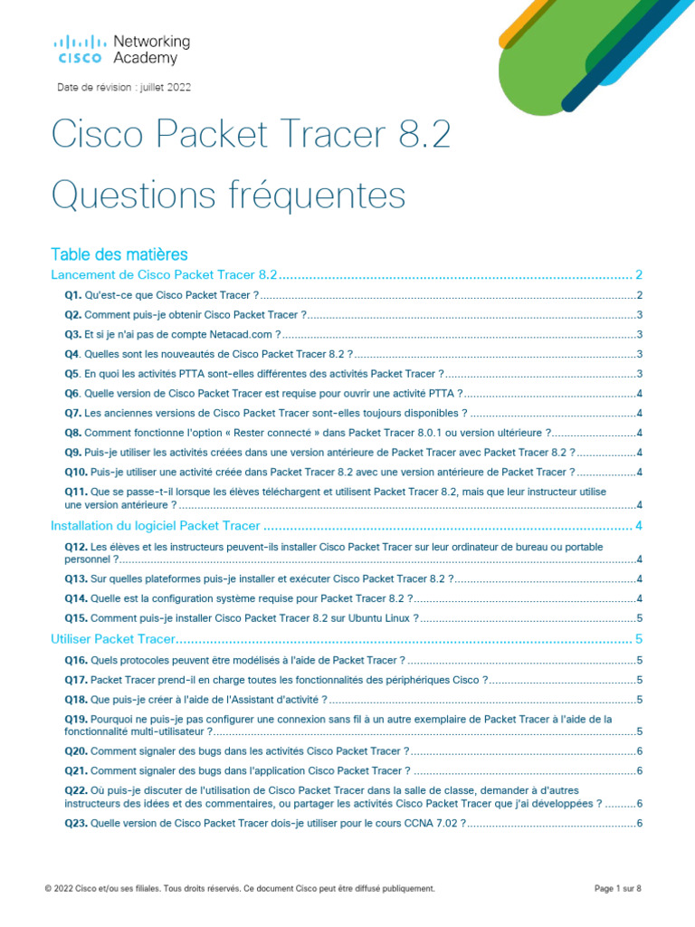 FAQ sur Cisco Packet Tracer 8.2 | PDF | Internet des objets | Interface ...