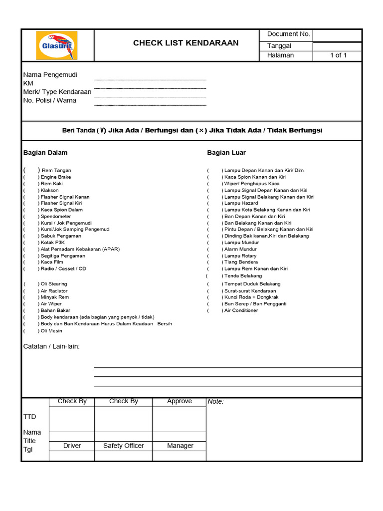 Form Check List Kendaraan | PDF