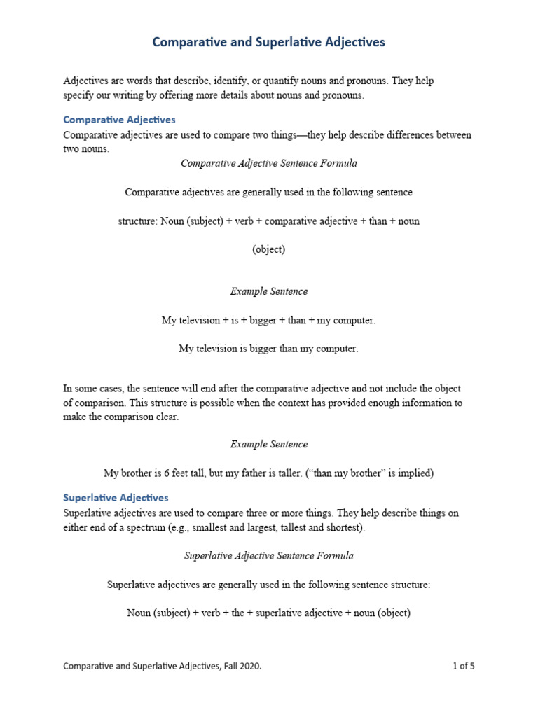 Comparative and Superlative Adjectives | PDF | Adjective | Noun