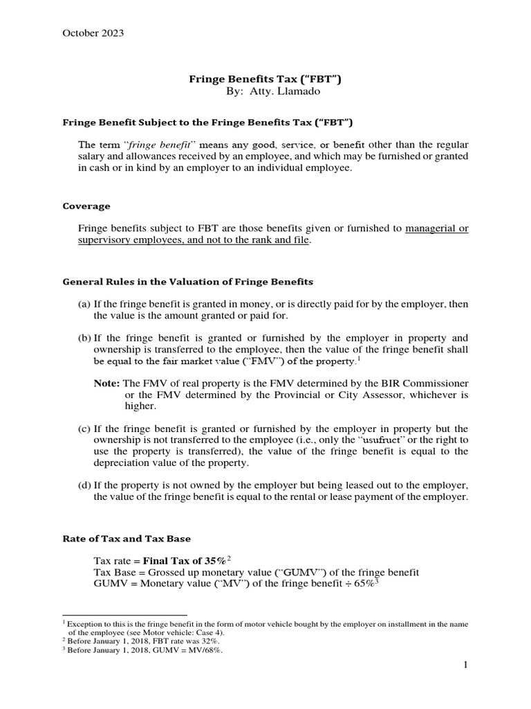 Understanding Fringe Benefits Tax (FBT) | PDF | Employee Benefits ...