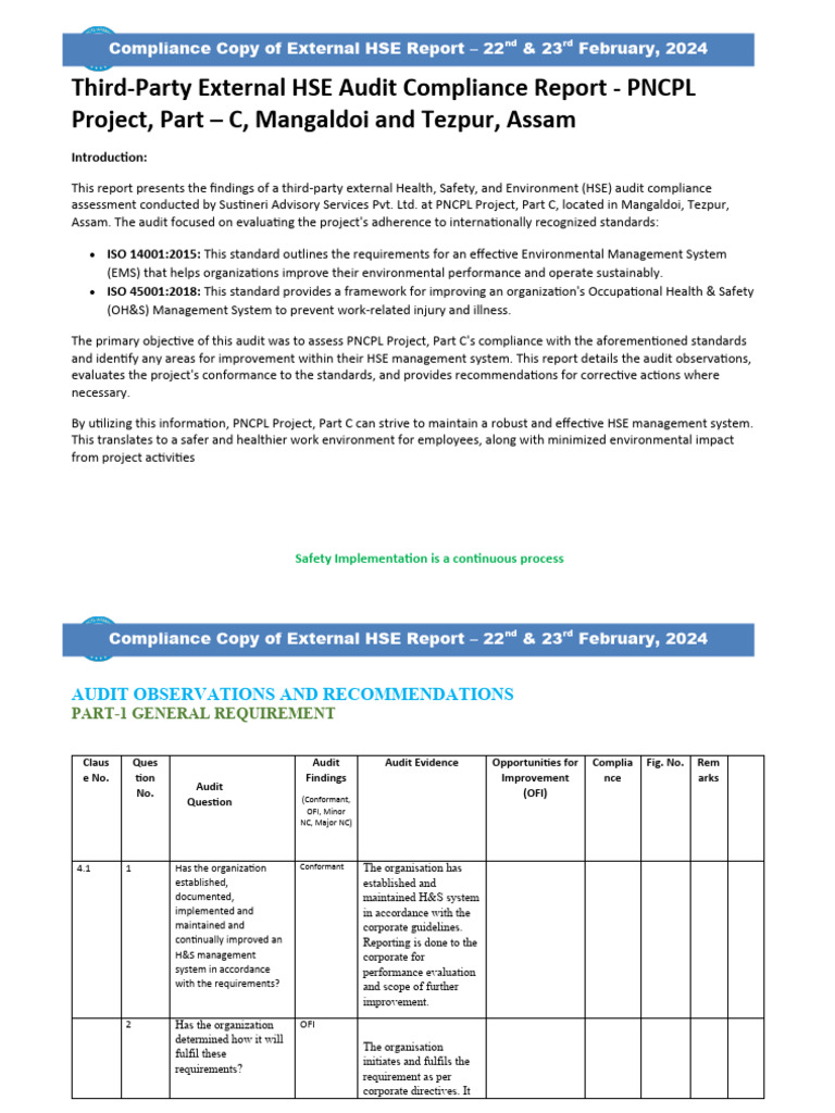 HSE Audit Compliance Report Summary | PDF | Audit | Occupational Safety ...