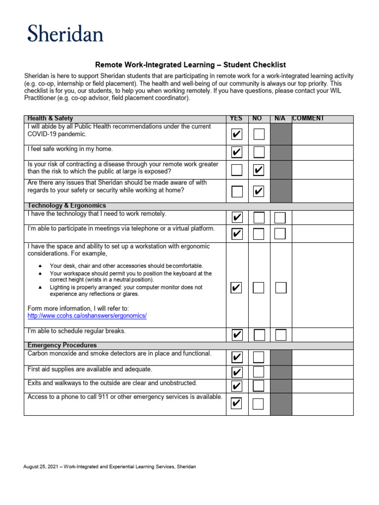 Student Checklist Remote Wil - August 25 2001-1 | PDF | Human Factors ...