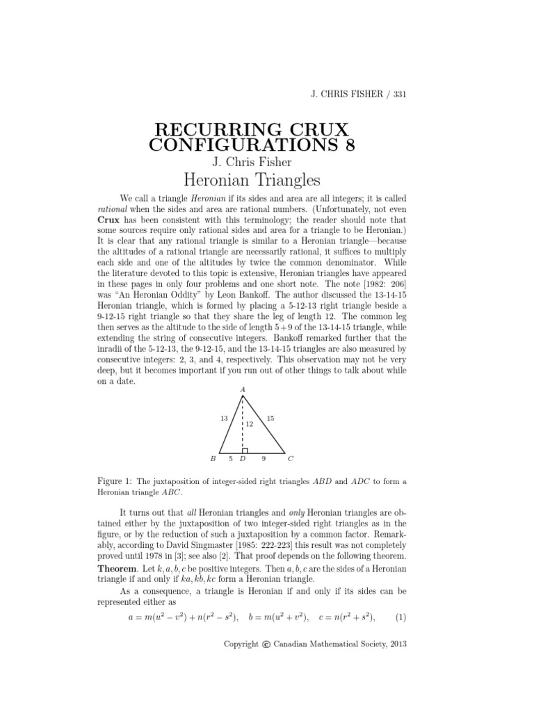 Recurring Crux Configurations 8 Heronian Triangles 38.8 | PDF ...